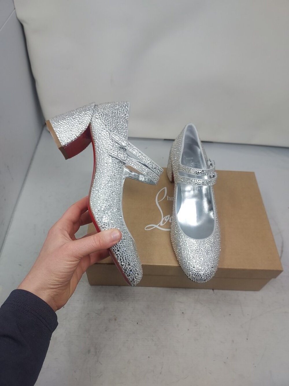 CHRISTIAN LOUBOUTIN Wedding Bridal Wedding Miss Jane Crystal Silver Heel Shoe